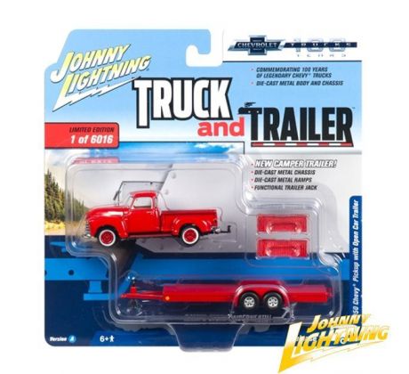 1/64 1950 Chevrolet Truck (Gloss Red) Open Trailer