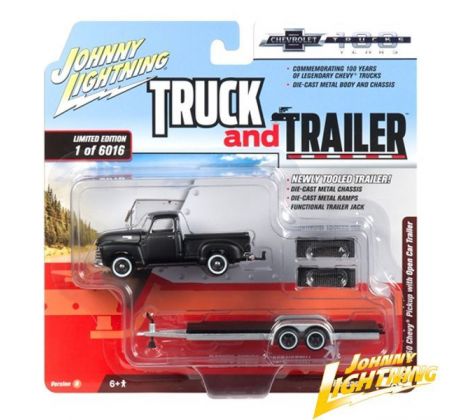 1/64 1950 Chevrolet Truck (Flat Black) Open Trailer